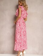 rosse line Rochie Cloș Roz cu Nasturi și Elastic în Talie Mottella