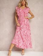 rosse line Rochie Cloș Roz cu Nasturi și Elastic în Talie Mottella