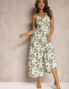 rosse line Rochie Cloș Verde Deschis cu Bretele cu Șlițuri și Decorată cu Nasturi Dimline