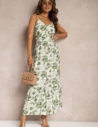 rosse line Rochie Cloș Verde Deschis cu Bretele cu Șlițuri și Decorată cu Nasturi Dimline