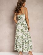 rosse line Rochie Cloș Verde Deschis cu Bretele cu Șlițuri și Decorată cu Nasturi Dimline