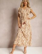 rosse line Rochie Evazată Bej cu nasturi și elastic în talie Mottella