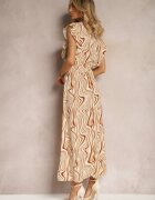 rosse line Rochie Evazată Bej cu nasturi și elastic în talie Mottella