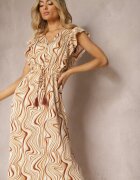 rosse line Rochie Evazată Bej cu nasturi și elastic în talie Mottella