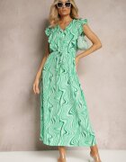 rosse line Rochie Evazată Verde deschis cu nasturi și elastic în talie Mottella