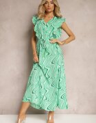rosse line Rochie Evazată Verde deschis cu nasturi și elastic în talie Mottella