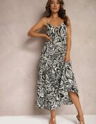 rosse line Rochie Neagră Evazată din Vâscoză și Bumbac cu Elastic în Talie și Volan Dimikka