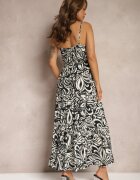 rosse line Rochie Neagră Evazată din Vâscoză și Bumbac cu Elastic în Talie și Volan Dimikka
