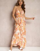 rosse line Rochie portocalie cu croi evazat floral din bumbac și viscoză cu legătură la decolteu Nasima