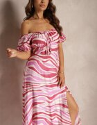rosse line Rochie Roz închis cu Bumbac și Viscoză Strânsă la Decolteu Dimittha