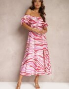 rosse line Rochie Roz închis cu Bumbac și Viscoză Strânsă la Decolteu Dimittha