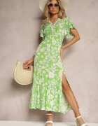 rosse line Rochie verde deschis din viscoză cu mânecă scurtă legată în față strânsă în talie Tessam