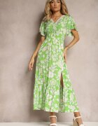 rosse line Rochie verde deschis din viscoză cu mânecă scurtă legată în față strânsă în talie Tessam