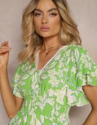 rosse line Rochie verde deschis din viscoză cu mânecă scurtă legată în față strânsă în talie Tessam
