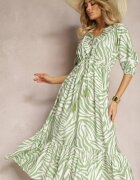 rosse line Rochie Verde deschis din Viscoză și Bumbac Decorată cu un Volan și un Șnur în Talie Vantia