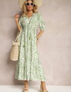rosse line Rochie Verde deschis din Viscoză și Bumbac Decorată cu un Volan și un Șnur în Talie Vantia