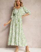 rosse line Rochie Verde deschis din Viscoză și Bumbac Decorată cu un Volan și un Șnur în Talie Vantia