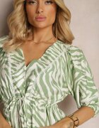 rosse line Rochie Verde deschis din Viscoză și Bumbac Decorată cu un Volan și un Șnur în Talie Vantia