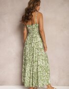 rosse line Rochie Verde Evazată cu Vâscoză și Bumbac Finisată cu Elastic în Talie și Volan Dimikka