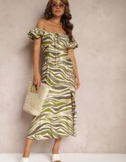 rosse line Rochie Verde închis din bumbac și viscoză încrețită la decolteu Dimittha
