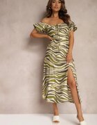 rosse line Rochie Verde închis din bumbac și viscoză încrețită la decolteu Dimittha