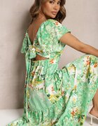 rosse line Rochie Verde Legată la spate cu Volan și Elastic în talie Dimille