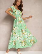 rosse line Rochie Verde Legată la spate cu Volan și Elastic în talie Dimille