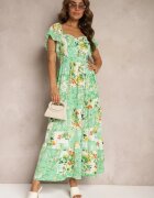 rosse line Rochie Verde Legată la spate cu Volan și Elastic în talie Dimille