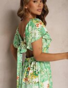 rosse line Rochie Verde Legată la spate cu Volan și Elastic în talie Dimille