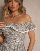 rosse line Rochie Violetă cu Volane Decorative Folanne