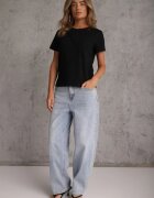 rosse line T-shirt din bumbac cu croială clasică și cusături decorative în romburi Luara Negru