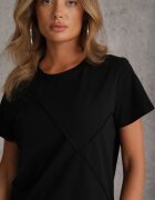 rosse line T-shirt din bumbac cu croială clasică și cusături decorative în romburi Luara Negru