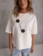 rosse line T-shirt din viscoză decorat cu flori și perle Muvine Alb