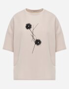 rosse line T-shirt din viscoză decorat cu flori și perle Muvine Bej deschis