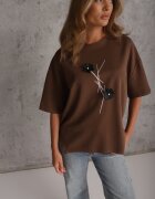 rosse line T-shirt din viscoză decorat cu flori și perle Muvine Maro