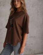 rosse line T-shirt din viscoză decorat cu flori și perle Muvine Maro