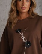 rosse line T-shirt din viscoză decorat cu flori și perle Muvine Maro