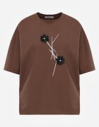 rosse line T-shirt din viscoză decorat cu flori și perle Muvine Maro