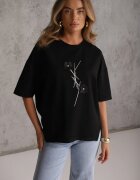 rosse line T-shirt din viscoză decorat cu flori și perle Muvine Negru