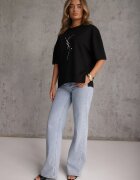 rosse line T-shirt din viscoză decorat cu flori și perle Muvine Negru