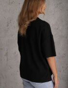 rosse line T-shirt din viscoză decorat cu flori și perle Muvine Negru