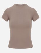 rosse line T-shirt minimalist din vâscoză cu guler tip tunică Osessa Bej