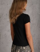 rosse line T-shirt minimalist din vâscoză cu guler tip tunică Osessa Negru