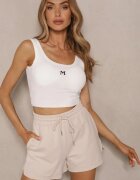 rosse line Top Alb Reiat cu Cupe Întărite Ornat cu Litera Nevoliene