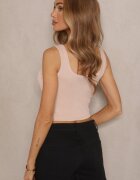 rosse line Top Bej Reiat cu Cupe Întărite Decorat cu Litera Nevoliene