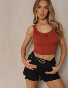 rosse line Top Maro cu nervuri cu cupe întărite Decorat cu litera Nevoliene