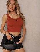 rosse line Top Maro cu nervuri cu cupe întărite Decorat cu litera Nevoliene