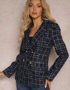  Sacou din tweed negru-bleumarin cu două rânduri de nasturi bijuterie Nallet