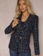  Sacou din tweed negru-bleumarin cu două rânduri de nasturi bijuterie Nallet