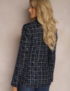  Sacou din tweed negru-bleumarin cu două rânduri de nasturi bijuterie Nallet